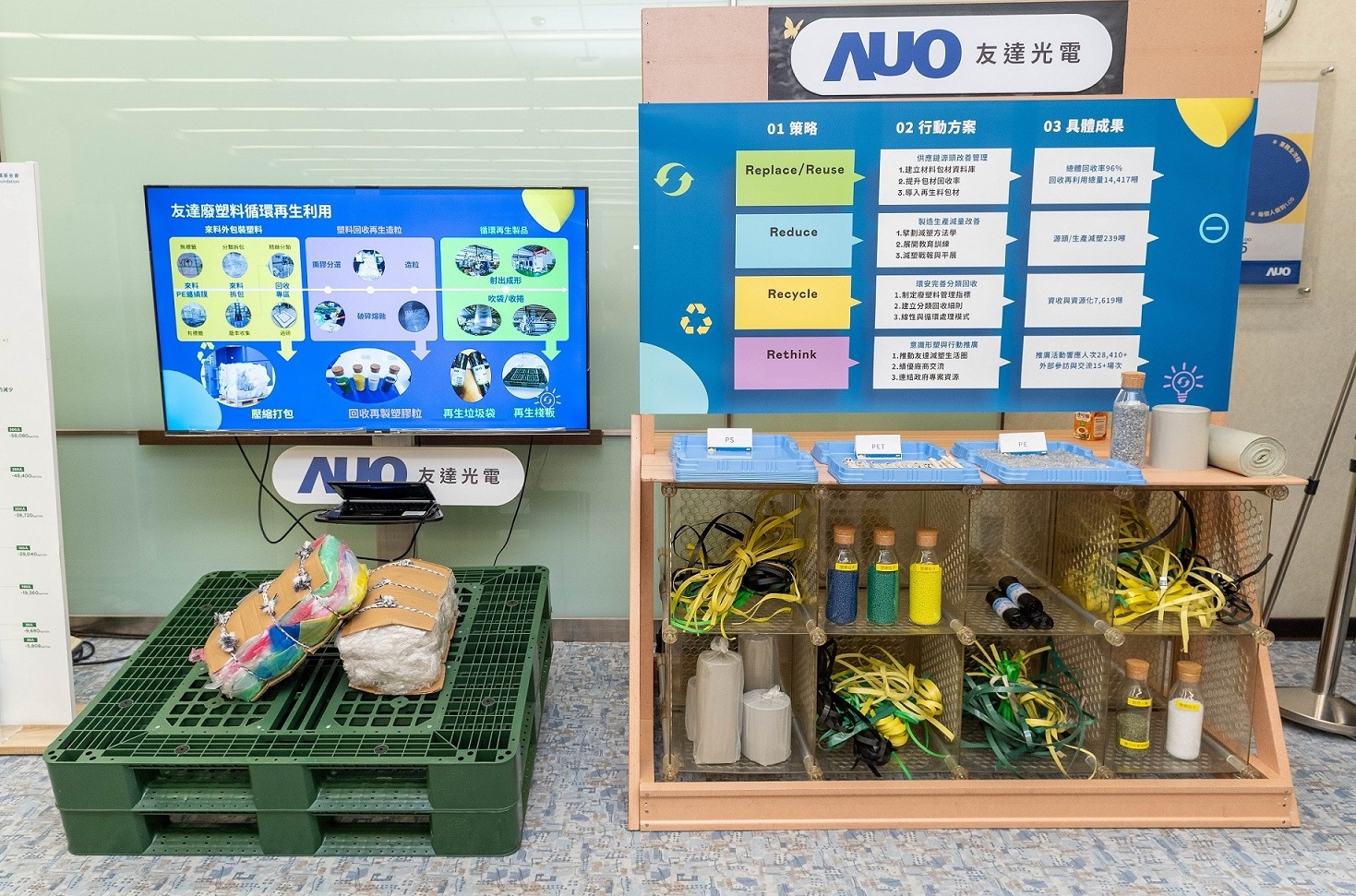 友達(dá)回應(yīng)市場(chǎng)綠色訴求，與客戶通力開(kāi)發(fā)綠色產(chǎn)品，2023年超過(guò)150支產(chǎn)品導(dǎo)入塑膠、金屬、玻璃等再生料，擴(kuò)大再生料應(yīng)用廣度並創(chuàng)造經(jīng)濟(jì)效益，獲「循環(huán)經(jīng)濟(jì)領(lǐng)袖獎(jiǎng)」